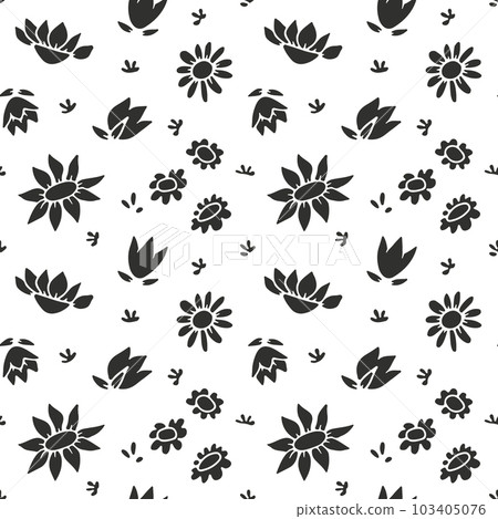 Monochrome seamless pattern with abstract retro wildflowers Monochrome seamless pattern with abstract retro wildflowers 103405076