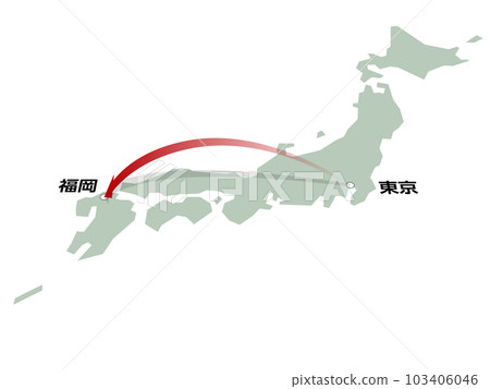 A map of Japan with a three-dimensional arrow heading from Tokyo to Fukuoka vector illustration A map of Japan with a three-dimensional arrow heading from Tokyo to Fukuoka vector illustration 103406046