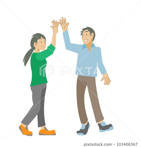 Couple rejoicing with high touch 103406367