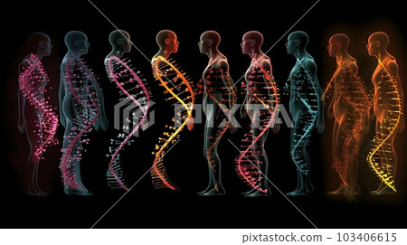 DNA molecules. Colorful of human chromosomes. Medicine. Medical science and biotechnology. Gene cell concept. Generative AI DNA molecules. Colorful of human chromosomes. Medicine. Medical science and biotechnology. Gene cell concept. Generative AI 103406615