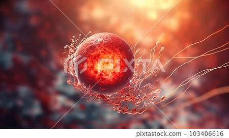 Microscope of Red embryo cell. Stem cell research and treatment. Science and technology concept. Generative AI Microscope of Red embryo cell. Stem cell research and treatment. Science and technology concept. Generative AI 103406616