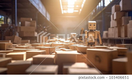 Cardboard boxes on conveyor belt being transported on conveyor belts in factory before delivering. Automated retail warehouse. Delivering packages in distribution logistics center. Generative AI Cardboard boxes on conveyor belt being transported on conveyor belts in factory before delivering. Automated retail warehouse. Delivering packages in distribution logistics center. Generative AI 103406651