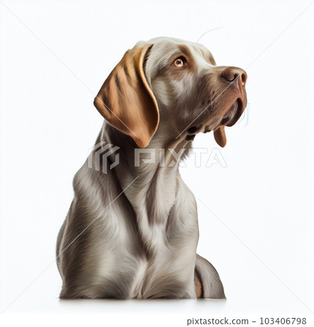 Loyal canine friend rests peacefully against a white background, showcasing its serene nature. This portrait exudes calmness and tranquility. AI Generative. Loyal canine friend rests peacefully against a white background, showcasing its serene nature. This portrait exudes calmness and tranquility. AI Generative. 103406798