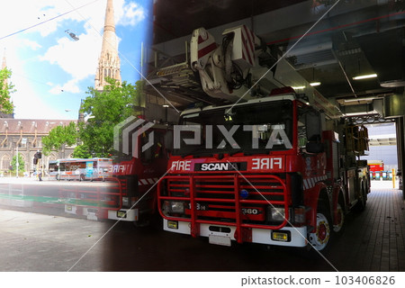 A fire station in Melbourne that uses half-mirror material shutters in its garage A fire station in Melbourne that uses half-mirror material shutters in its garage 103406826