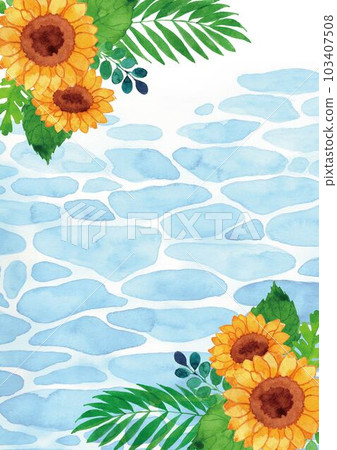 向日葵和海手繪水彩插圖框 向日葵和海手繪水彩插圖框 103407508