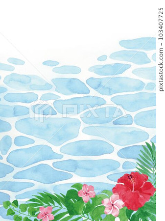 Hibiscus and sea background illustration A4 vertical transparent watercolor 103407725