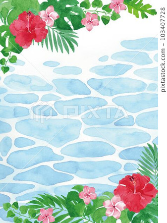 Hibiscus and sea background illustration A4 vertical transparent watercolor 103407728