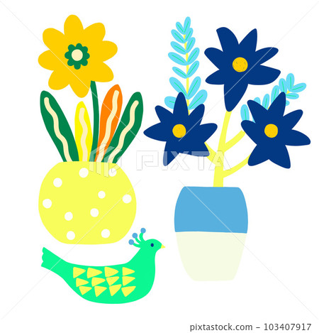 Colorful houseplants and birds 103407917