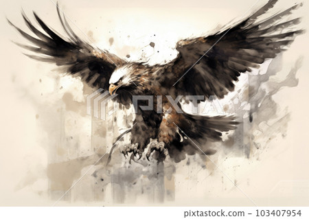 ink painting eagle spreading its wings ink painting eagle spreading its wings 103407954