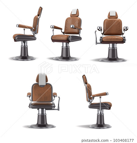 set of leather barber chair  3d render on white 103408177
