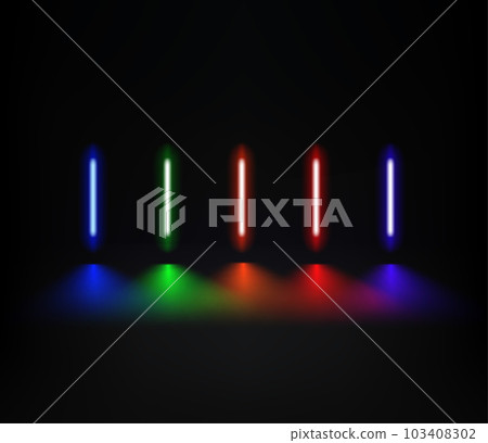Abstract studio with glowing vibrant neon lights. 3d vector illustration 103408302