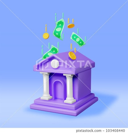 3D Bank Building and Cash Money 3D Bank Building and Cash Money 103408440