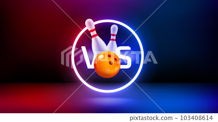 Showcase and shining neon frame and bowling battle concept. 3d vector banner with copy space 103408614