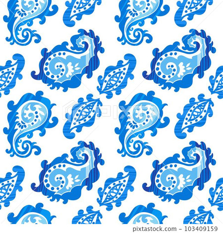 Flora with leaves, paisley print seamless pattern 103409159