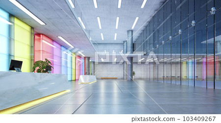 3d Modern glass wall commercial buildings reception lobby hall 3d Modern glass wall commercial buildings reception lobby hall 103409267