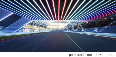 3d rendering racing concept of evening scene futuristic racetrack 103409280
