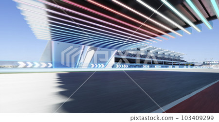 3d Moving racetrack with arrow neon light decoration 3d Moving racetrack with arrow neon light decoration 103409299