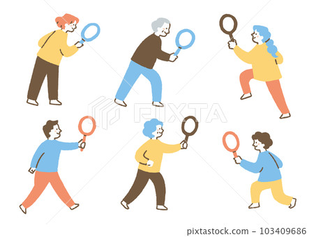 男人和女人用放大鏡調查某事_設置_顏色 男人和女人用放大鏡調查某事_設置_顏色 103409686