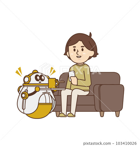 Senior woman relaxing on the sofa [Living with a robot, hydration, relaxing, resting, living alone] Illustration 103410026