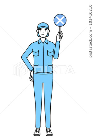 一位戴著帽子和工作服的高級女性（經理、經理、老闆），X 條表示錯誤答案 103410210