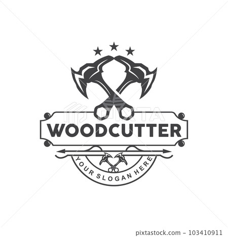 Ax Logo, Wood Cutting Tool Black Silhouette, Lumberjack Vector, Old Retro Vintage Minimalist Design, Icon Template Illustration 103410911