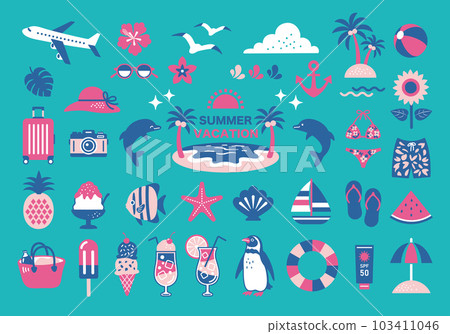 summer and beach illustration set summer and beach illustration set 103411046