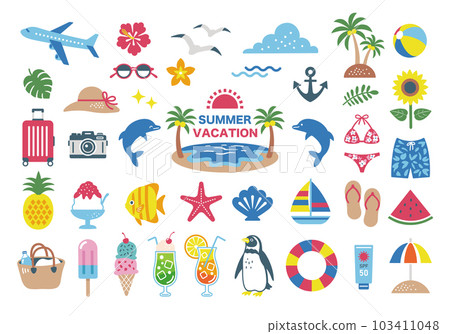 summer and beach illustration set summer and beach illustration set 103411048