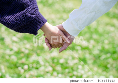 A couple connecting hands in the park A couple connecting hands in the park 103411558