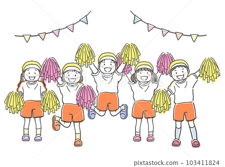 Illustration material of a child in sportswear cheering with a pom-pom Illustration material of a child in sportswear cheering with a pom-pom 103411824