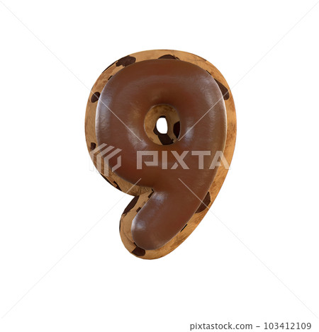3d rendering of the 9 or nine number recreating a cookie with chocolate on top 3d rendering of the 9 or nine number recreating a cookie with chocolate on top 103412109