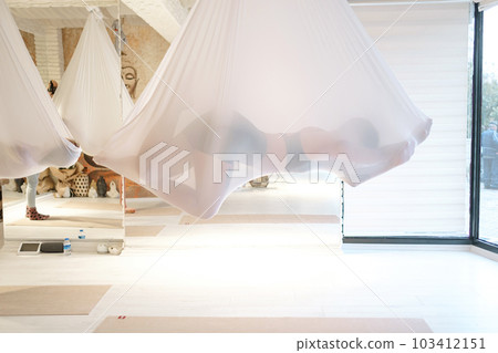 workshop of air yoga and stretching in yoga studio 103412151