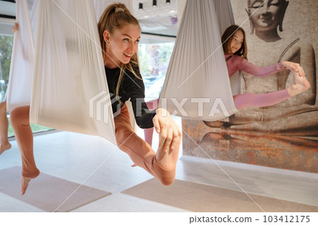 workshop of air yoga and stretching in yoga studio workshop of air yoga and stretching in yoga studio 103412175