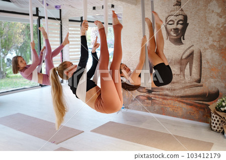 workshop of air yoga and stretching in yoga studio workshop of air yoga and stretching in yoga studio 103412179