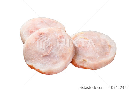 Fish cutlets from minced cod. Isolated on white background. Fish cutlets from minced cod. Isolated on white background. 103412451