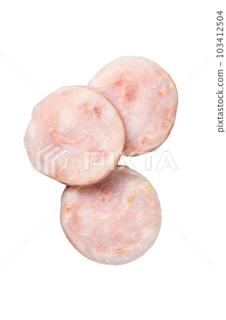 Fish cutlets from minced cod. Isolated on white background. 103412504