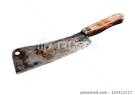 Vintage butcher cleaver with wooden handle. Isolated on white background. 103412517