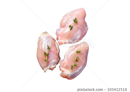 Chicken thigh fillet without skin. Isolated on white background. 103412518