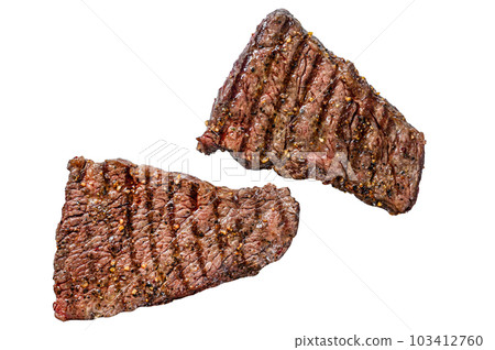 Grilled rump steak with spices. BBQ beef. Isolated on white background. 103412760