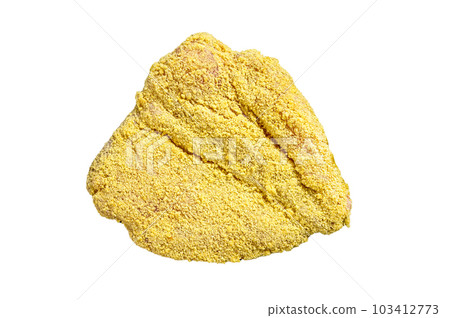Raw large Viennese schnitzel on a cutting board. Isolated on white background. Raw large Viennese schnitzel on a cutting board. Isolated on white background. 103412773