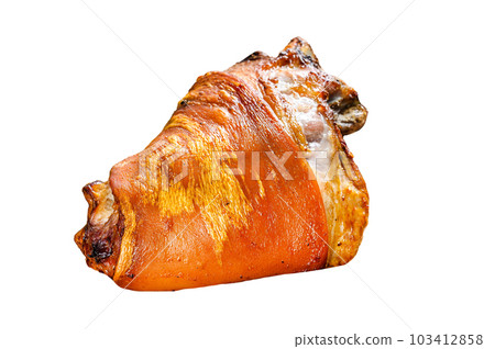 Baked pork leg eisbein. Isolated on white background. Baked pork leg eisbein. Isolated on white background. 103412858
