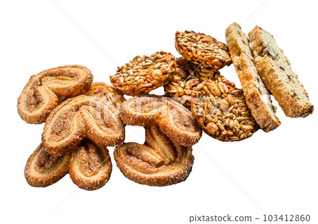 Closeup of a group of assorted cookies. Isolated on white background. Closeup of a group of assorted cookies. Isolated on white background. 103412860