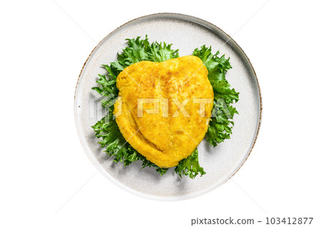 Breaded German Weiner Schnitzel. Isolated on white background. 103412877