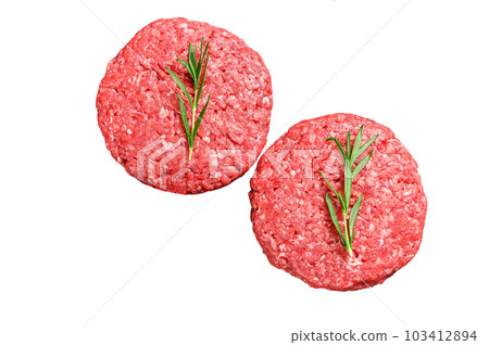 Patty of minced meat for burger. Isolated on white background. Patty of minced meat for burger. Isolated on white background. 103412894