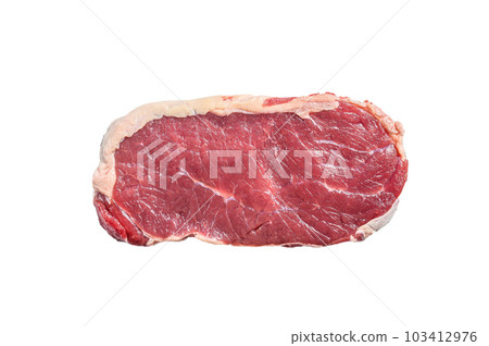 Striploin steak or raw strip New York. Isolated on white background. 103412976
