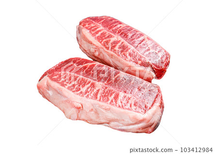Raw top blade steak dry-aged. Isolated on white background. 103412984