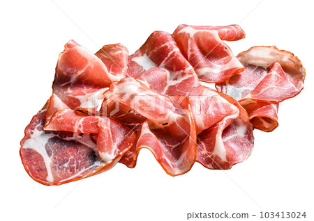 Coppa, Capocollo, Capicollo meat. Isolated on white background. Coppa, Capocollo, Capicollo meat. Isolated on white background. 103413024