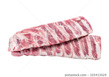 Fresh raw pork spare ribs. Isolated on white background. 103413029