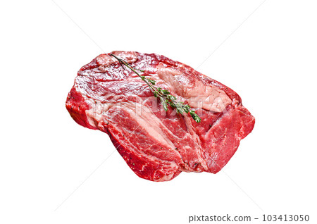 Fresh Raw meat Prime Black Angus Chuck roll steak. Isolated on white background. Fresh Raw meat Prime Black Angus Chuck roll steak. Isolated on white background. 103413050