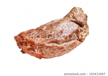 Raw marinated beef tri-tip steak for roast. Isolated on white background. Raw marinated beef tri-tip steak for roast. Isolated on white background. 103413067