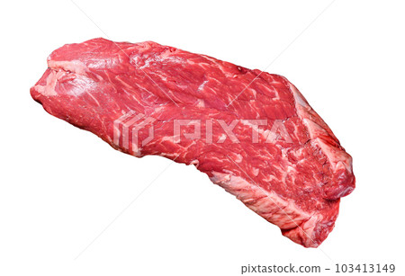 Raw flank beef meat steak. Isolated on white background. Raw flank beef meat steak. Isolated on white background. 103413149